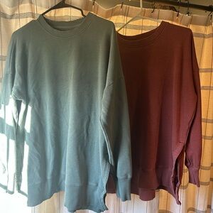 Two Aerie Sweatshirts in Green and light Burgundy